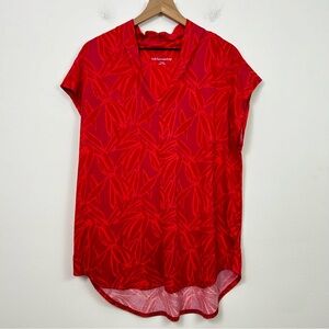 Soft Surroundings Top Size XL Twilight Luau Printed V-Neck Tunic Pink Orange